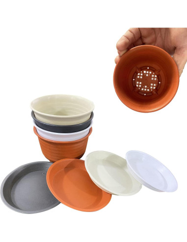 Macetas de Plástico AQSXO 10 cm con Platillos - 8 Piezas Multicolor