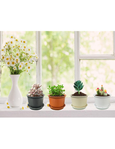 Macetas de Plástico AQSXO 10 cm con Platillos - 8 Piezas Multicolor