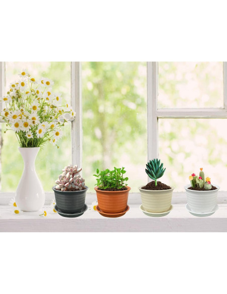 Macetas de Plástico AQSXO 10 cm con Platillos - 8 Piezas Multicolor