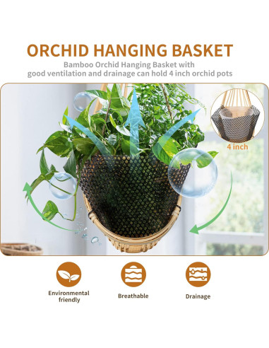 Maceta Colgante de Bambú Kitypartsy, Paquete de 6, 12.7 cm