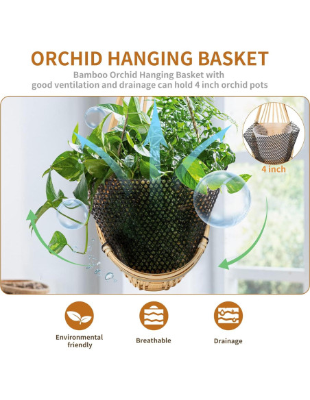 Maceta Colgante de Bambú Kitypartsy, Paquete de 6, 12.7 cm