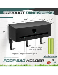 Dispensador de bolsas para excremento de perro Blulu con ganchos 2