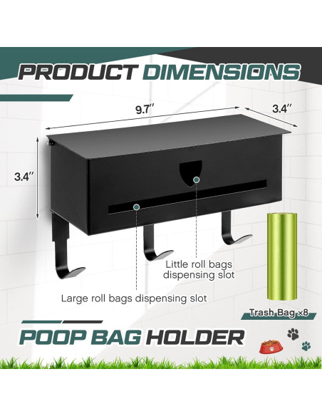 Dispensador de bolsas para excremento de perro Blulu con ganchos