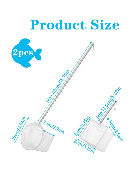 Redes para Peces de Acuario Tyqour 2 Pcs Extensibles 13.5-40.1 cm