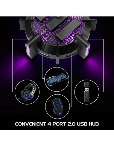 Soporte para Auriculares y Mouse Bungee ENHANCE con 4 Puertos USB