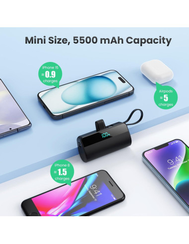 Cargador Portátil Mini 5500mAh Dongguan con Cable USB-C 20W
