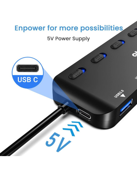 Hub USB 3.0 Atolla 7 Puertos con Interruptores y LED