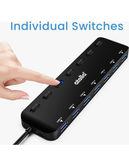 Hub USB 3.0 Atolla 7 Puertos con Interruptores y LED