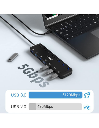 Hub USB 3.0 Atolla 7 Puertos con Interruptores y LED