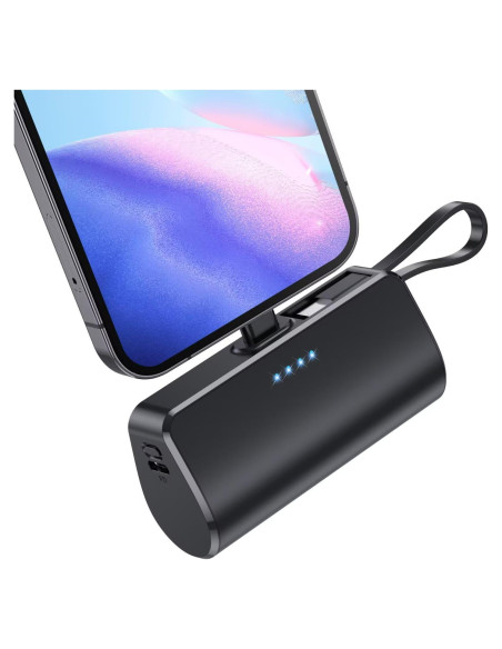 Cargador Portátil Mini 5200mAh con Cable Tipo-C y Lightning