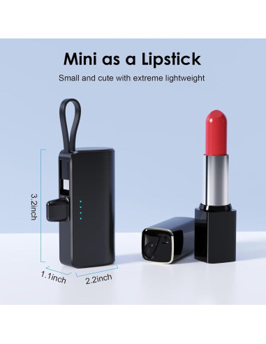 Cargador Portátil Mini 5200mAh con Cable Tipo-C y Lightning