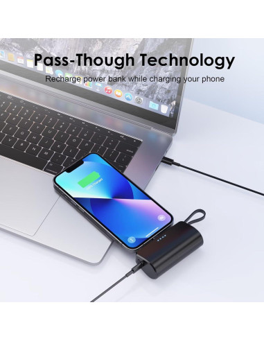 Cargador Portátil Mini 5200mAh con Cable Tipo-C y Lightning