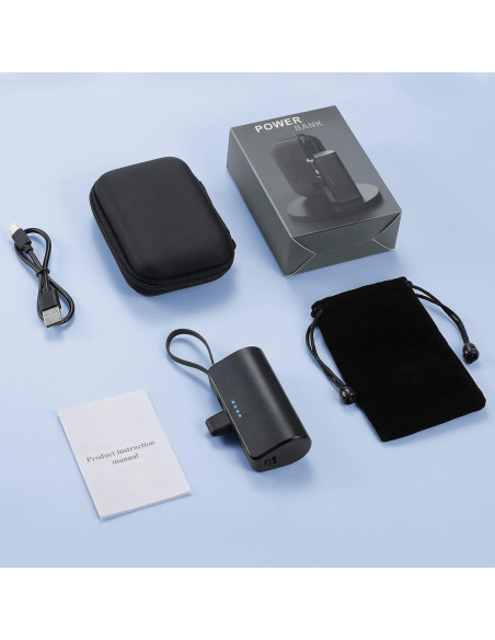 Cargador Portátil Mini 5200mAh con Cable Tipo-C y Lightning