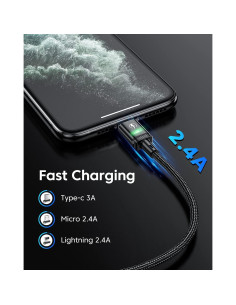 Cable de Carga Magnético Kuulaa 1m 3 en 1 Carga Rápida 3A 2