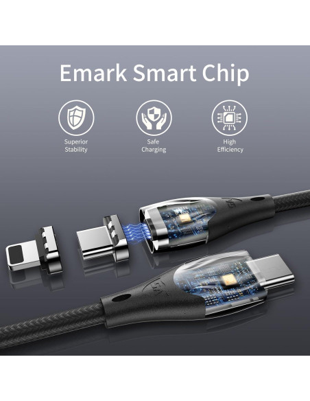 Cable de Carga Magnético 100W USB C y Lightning 2 en 1 - 3 Pack