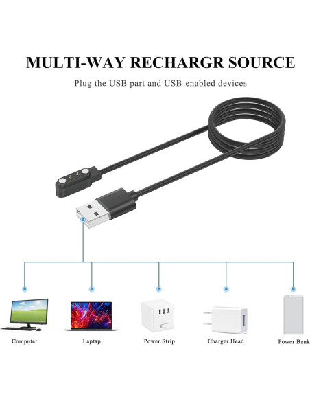 Cargador USB Magnético Meliya para Reloj Gloryfit T80 T70 T60 T50 P99 P98 1m + 1m