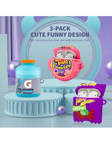 3 Fundas Protectores Silicona YIPINJIA para AirPods 1/2 Kawaii