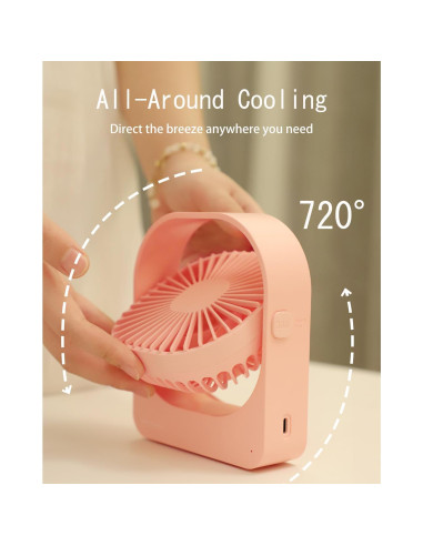Ventilador Silencioso de Escritorio Mottinhill Rosa 360 3 Velocidades