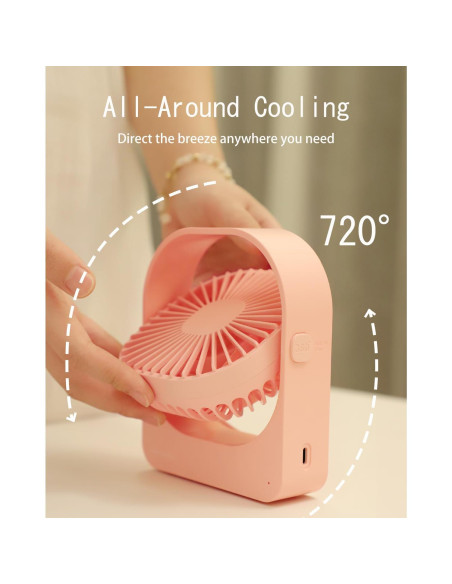 Ventilador Silencioso de Escritorio Mottinhill Rosa 360 3 Velocidades