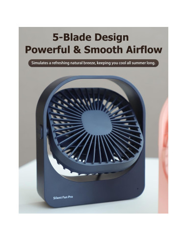 Ventilador Silencioso de Escritorio Mottinhill Rosa 360 3 Velocidades