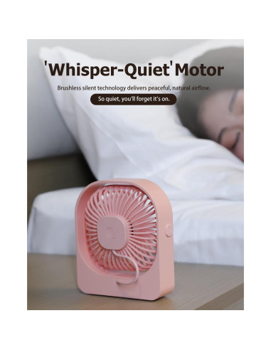 Ventilador Silencioso de Escritorio Mottinhill Rosa 360 3 Velocidades