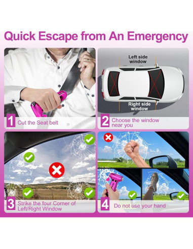 Martillo de Seguridad Dlvkavo para Automóvil 3 en 1 Rosa