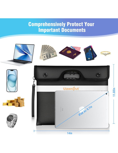 Bolsa Documentos Ignífuga Uawsyut 36.3x28.4cm con Cerradura