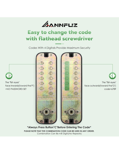 Cerradura de Entrada Sin Llave Mecánica ANNFUZ con Teclado Doble Lado