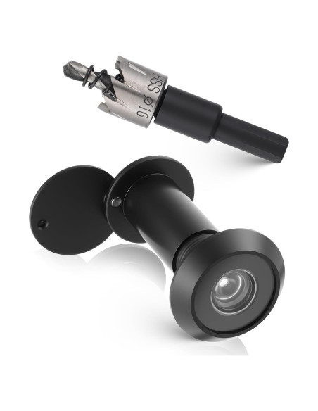 Mirilla de puerta 200 grados Eldraqth con broca 16mm negra