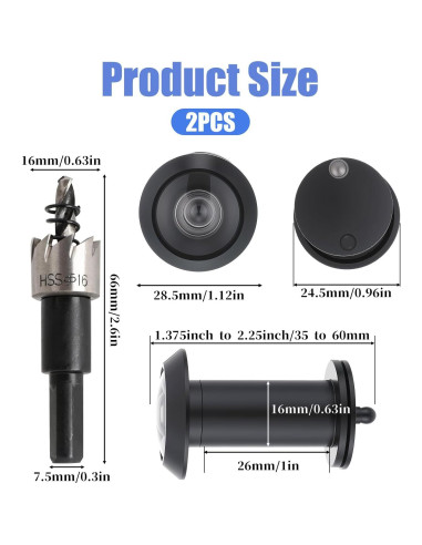Mirilla de puerta 200 grados Eldraqth con broca 16mm negra