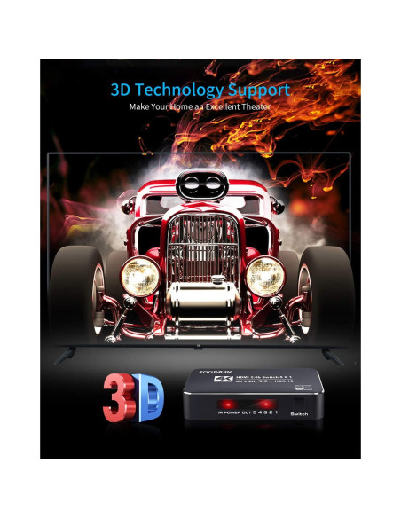 Conmutador HDMI 5 Puertos 4K 60Hz Koopman con Control Remoto