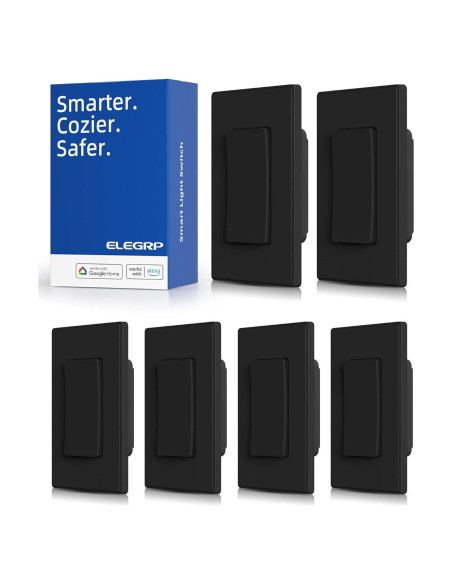 Interruptor de Luz Inteligente ELEGRP Wi-Fi 2.4GHz Negro - 6 Unidades