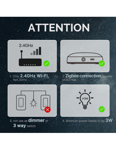 Interruptor Inteligente Zigbee 1 Gang MOES, Control Remoto, Compatible con Alexa