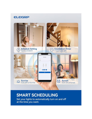 Interruptor de Luz Inteligente ELEGRP Wi-Fi 2.4GHz Negro - 6 Unidades