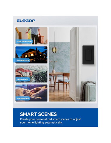 Interruptor de Luz Inteligente ELEGRP Wi-Fi 2.4GHz Negro - 6 Unidades