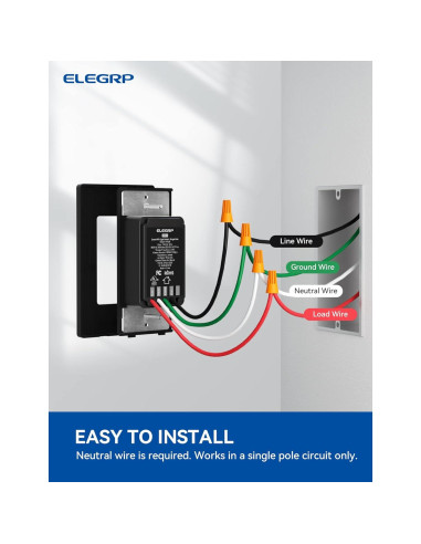 Interruptor de Luz Inteligente ELEGRP Wi-Fi 2.4GHz Negro - 6 Unidades