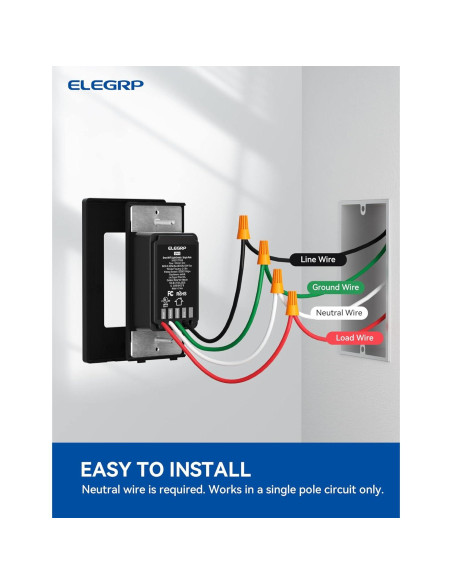 Interruptor de Luz Inteligente ELEGRP Wi-Fi 2.4GHz Negro - 6 Unidades