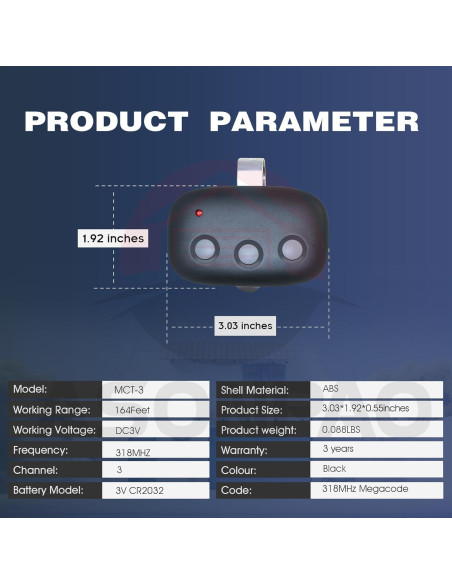 Control Remoto de Garaje ASONPAO MCT-3 2 Piezas 67.6g