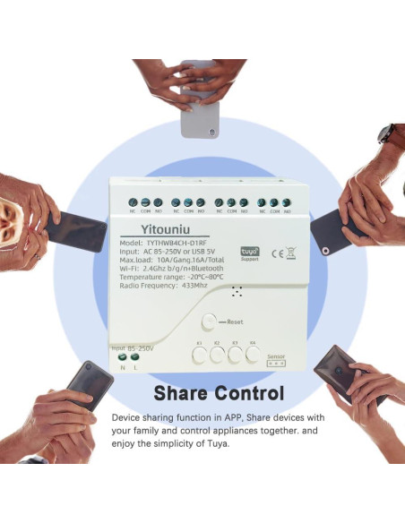 Controlador de Temperatura Inteligente Tuya 4 Canales 85-250V