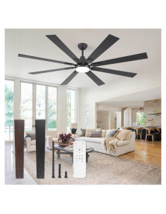 Ventilador de Techo ZMISHIBO 72" Moderno Negro y Nogal con Luz LED