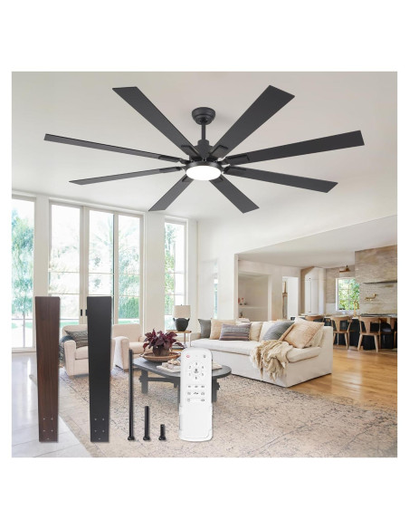 Ventilador de Techo ZMISHIBO 72" Moderno Negro y Nogal con Luz LED