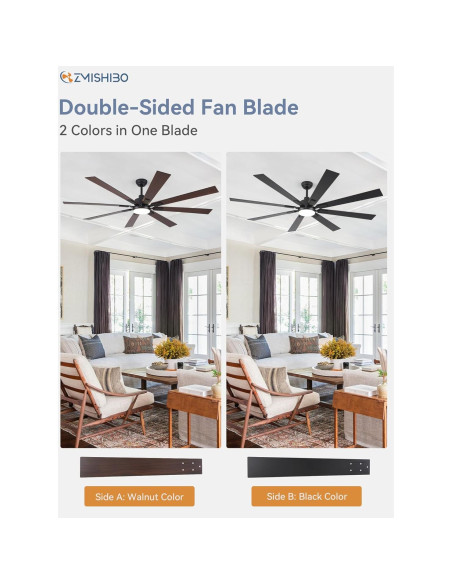 Ventilador de Techo ZMISHIBO 72" Moderno Negro y Nogal con Luz LED