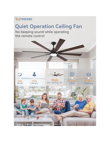 Ventilador de Techo ZMISHIBO 72" Moderno Negro y Nogal con Luz LED