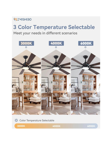 Ventilador de Techo ZMISHIBO 72" Moderno Negro y Nogal con Luz LED