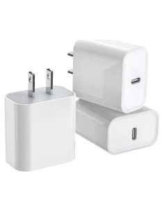 3 Cargadores Rápidos USB-C 20W para iPhone y iPad - Blanco