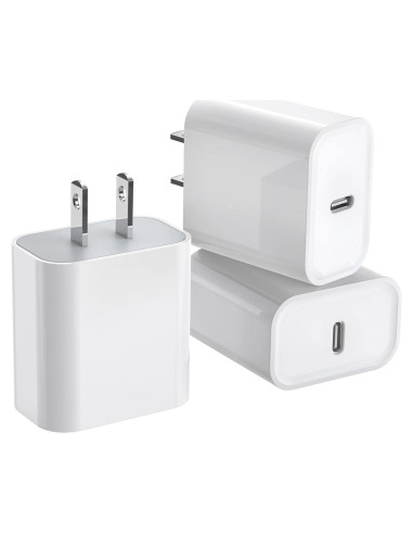 3 Cargadores Rápidos USB-C 20W para iPhone y iPad - Blanco