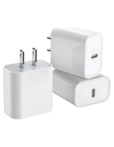 3 Cargadores Rápidos USB-C 20W para iPhone y iPad - Blanco