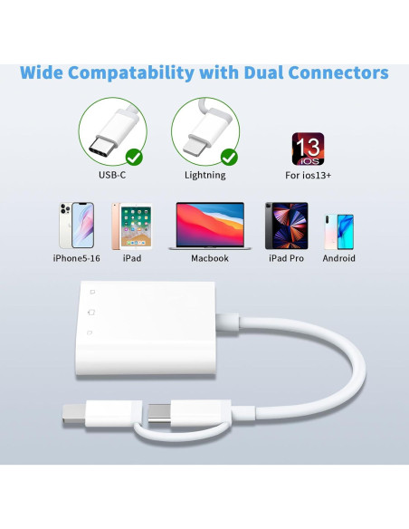 Lector de Tarjetas SD Aplimln Lightning y USB-C 3 en 1 Lector de Tarjetas SD Aplimln Lightning y USB-C 3 en 1