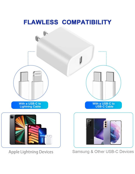 3 Cargadores Rápidos USB-C 20W para iPhone y iPad - Blanco