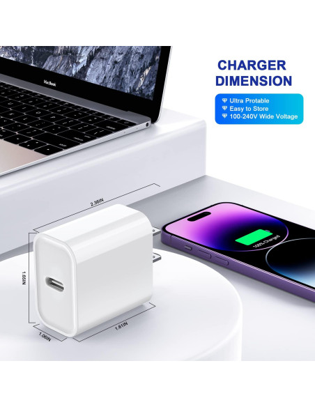 3 Cargadores Rápidos USB-C 20W para iPhone y iPad - Blanco